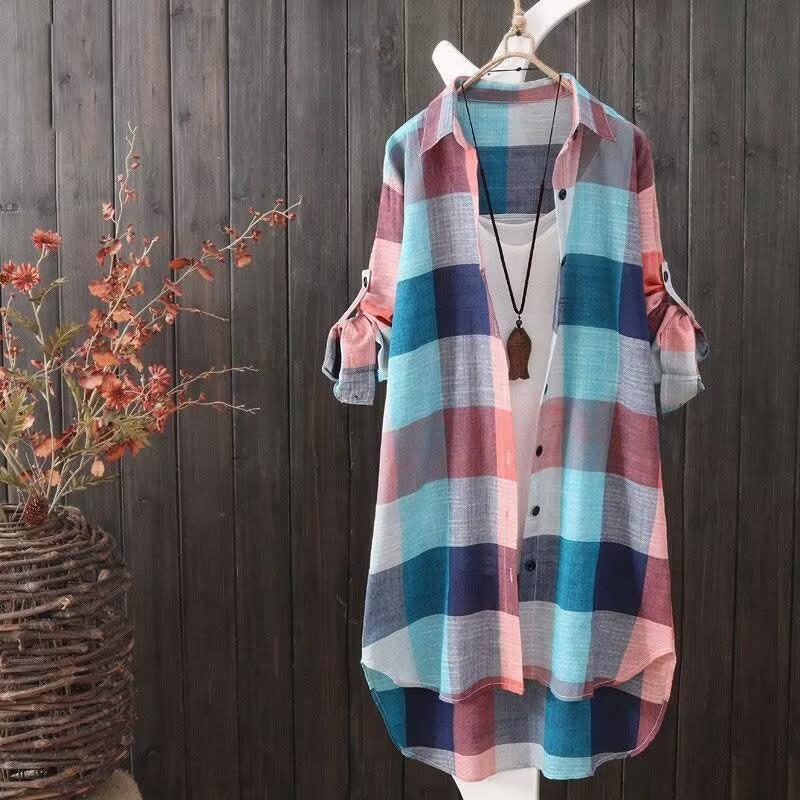 Cheky - Sunscreen shirt women's medium length plaid shirt women's casual coat