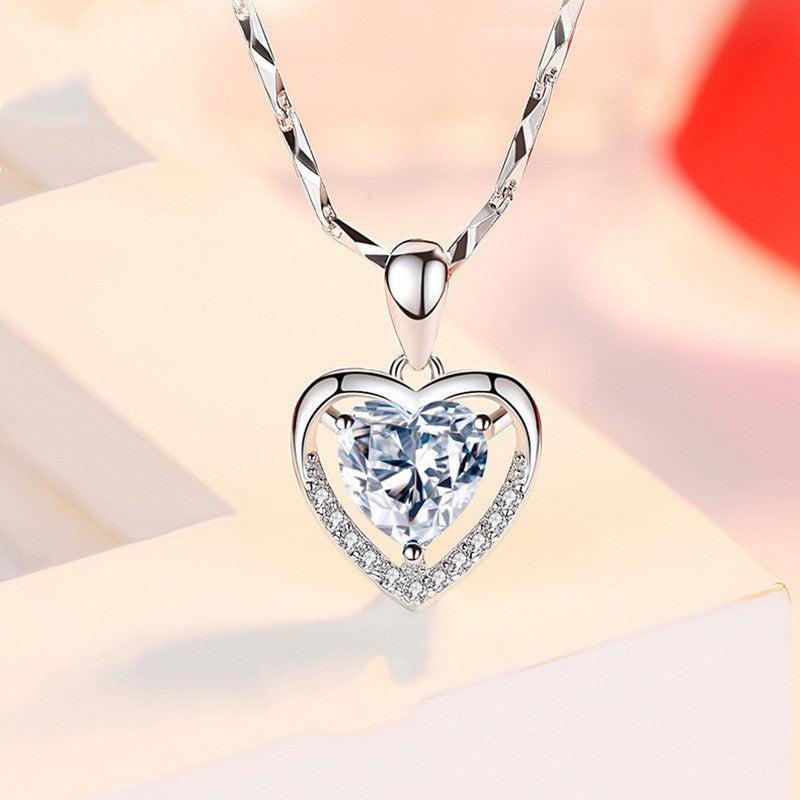 Cheky - 925 Heart-shaped Rhinestones Necklace Luxury Personalized Necklace For Women Jewelry Jewelry Valentine's Day Gift