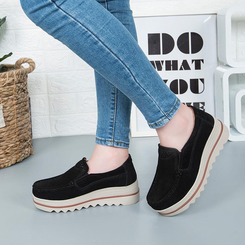 Cheky - Thick-soled Flat Shoes Anti-slip Suede Height Increasing Shoes For Women