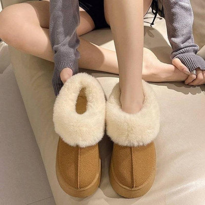 Cheky - Women's Fur Mouth Short Tube Wrapped Cotton Slippers