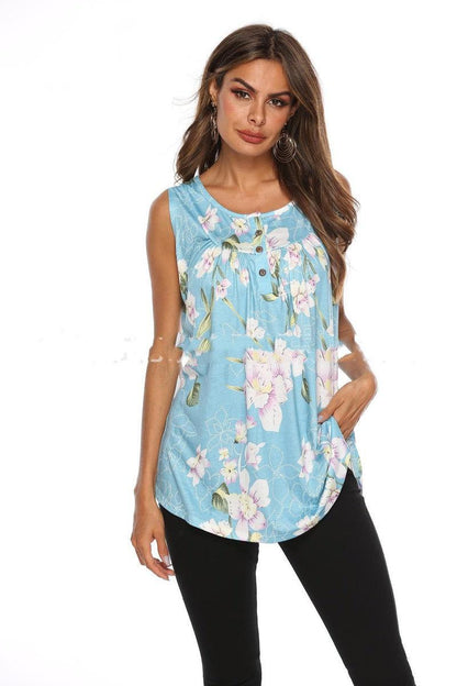 Cheky - V-Neck Sleeveless Vest With Printed Buttons