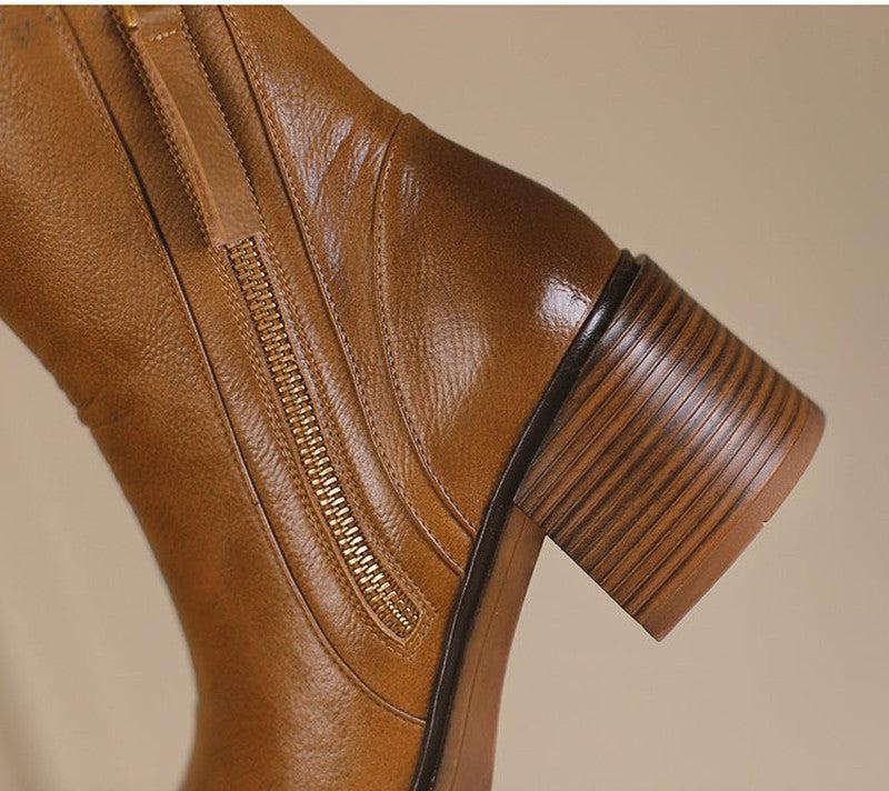 Cheky - Thick Heel Brown Ankle Boots British Style Handsome