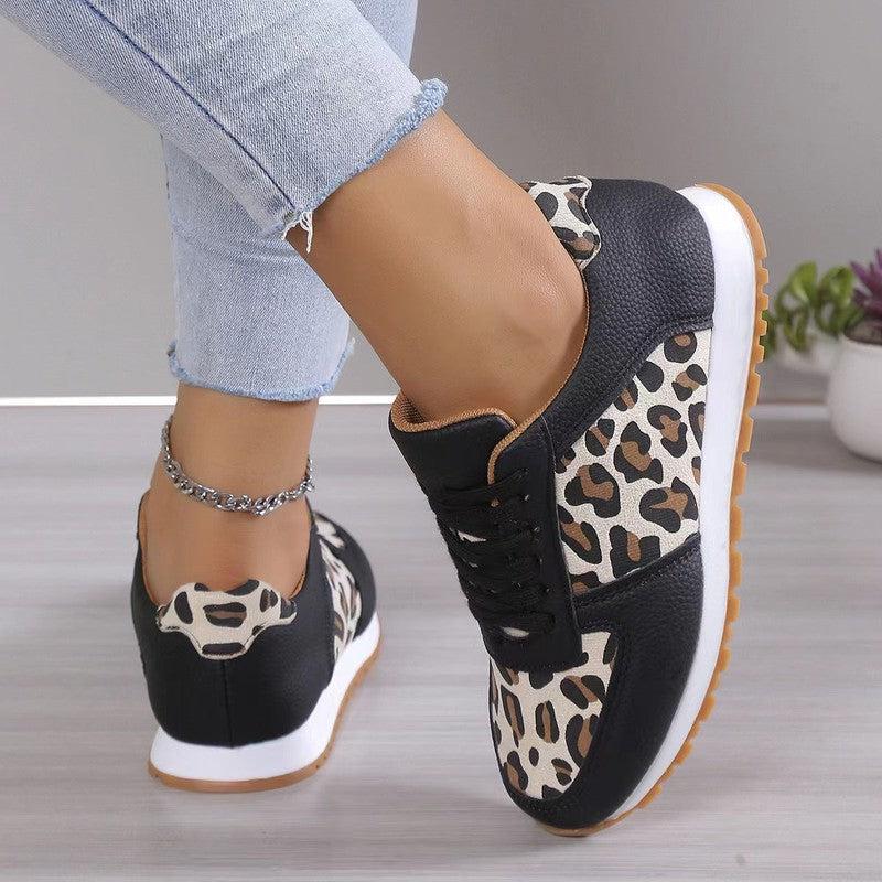 Cheky - Fashoin Leopard Print Lace-up Sports Shoes For Women Sneakers Casual Running Walking Flat Shoes