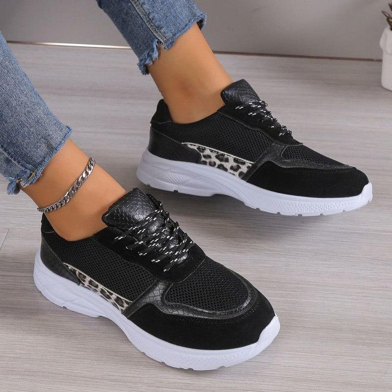 Cheky - Women's Lace Up Sneakers Breathable Mesh Flat Shoes Fashion Casual Lightweight Running Sports Shoes