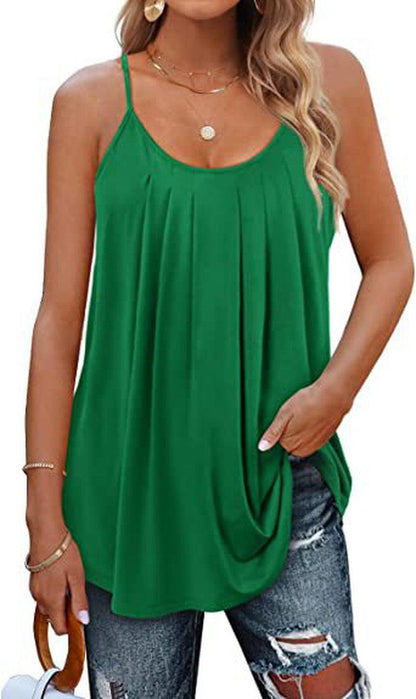 Cheky - Women's Summer Vest Pleated Spaghetti Strap Tank Top