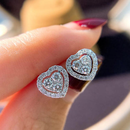 Cheky - Rhinestone Love Stud Earrings For Women Temperament Fashion Heart-shape Earrings