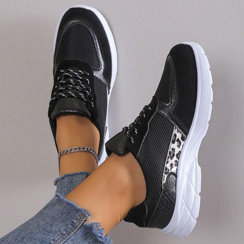 Cheky - Women's Lace Up Sneakers Breathable Mesh Flat Shoes Fashion Casual Lightweight Running Sports Shoes