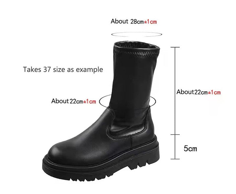 Cheky - Thick Sole Knee High Boots For Women Chunky Heel Black Long Boots Leather Knight Boots Fashion Winter Shoes