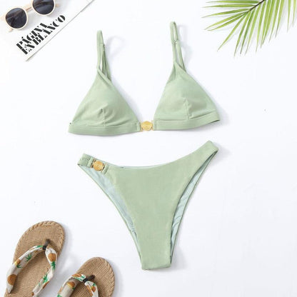 Cheky - Beach Bikin Swimsuit Female Ins Style Split Suit Green Strap Bikini