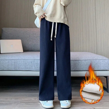 Cheky - Women Long Pants Spring Autumn Women Elastic Waist Stright Long Wide leg pants 2023 Casual Female Long Pants Trousers