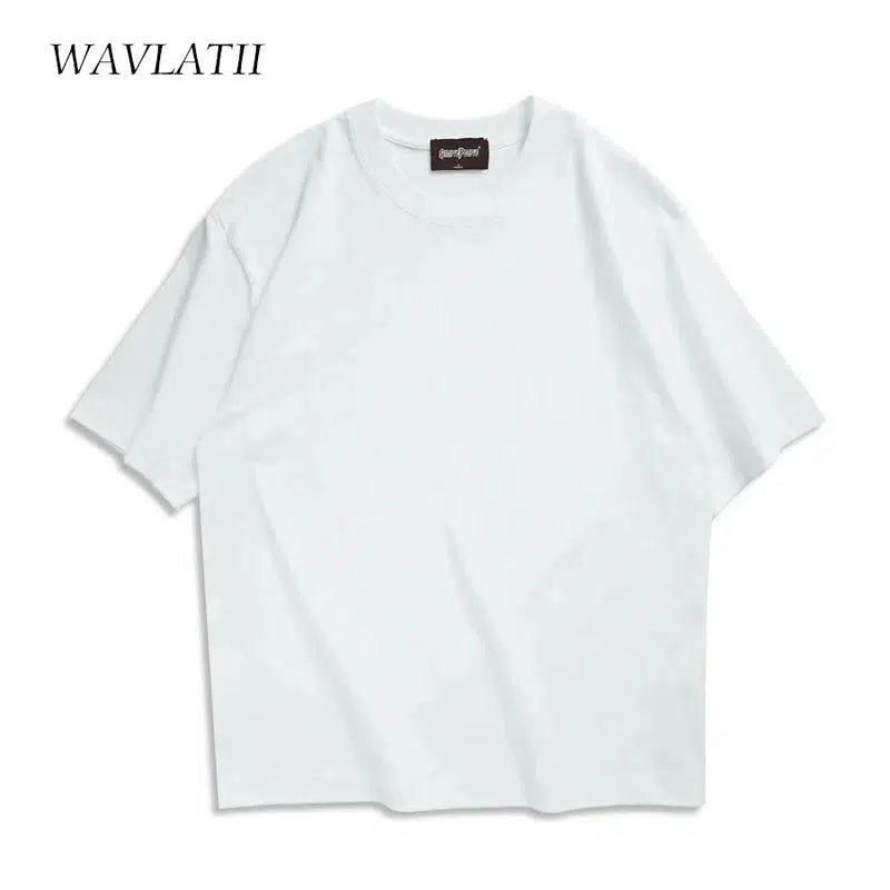 Cheky - WAVLATII Oversized Summer T shirts for Women Men Brown Casual Female Korean Streetwear Tees Unisex Basic Solid Young Cool Tops