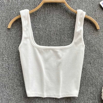 Cheky - Tank Top Women Sexy Backless Y2k Top Slim Fit Bottoming Blouse Solid Crop Top Sleeveless Camis Mujer