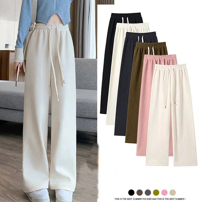 Cheky - Women Long Pants Spring Autumn Women Elastic Waist Stright Long Wide leg pants 2023 Casual Female Long Pants Trousers