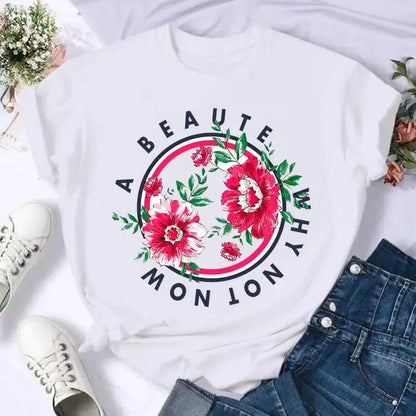 Cheky - Short Sleeve Butterfly Bow Sweet Flower Fashion Summer Women Print T Shirt Female Casual Top Tshirts Cartoon Graphic Tee T-Shirt