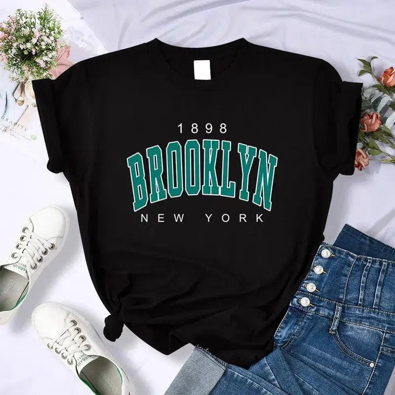 Cheky - Vintage 1898 Brooklyn New York Womens T-Shirts Oversize American Short Sleeve Casual Clothing Street Woman Tops