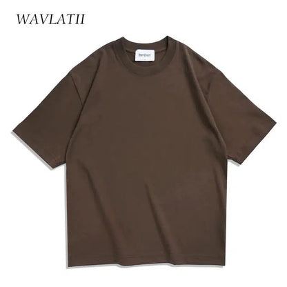 Cheky - WAVLATII Oversized Summer T shirts for Women Men Brown Casual Female Korean Streetwear Tees Unisex Basic Solid Young Cool Tops