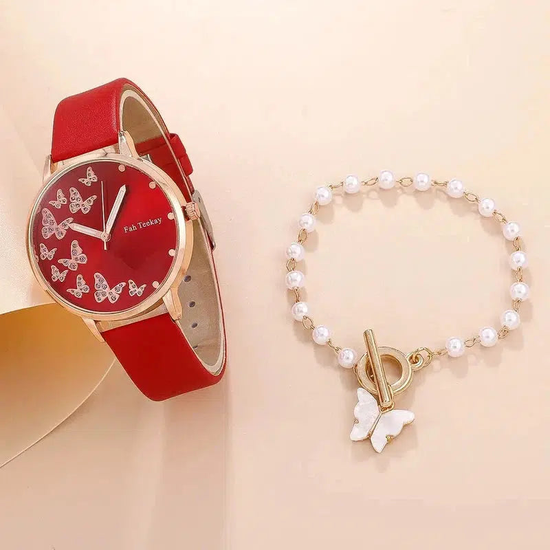 Cheky - 2pcs Set Womens Butterfly Watches Ladies Fashion Watch New Simple Casual Women Analog WristWatch Bracelet Gift