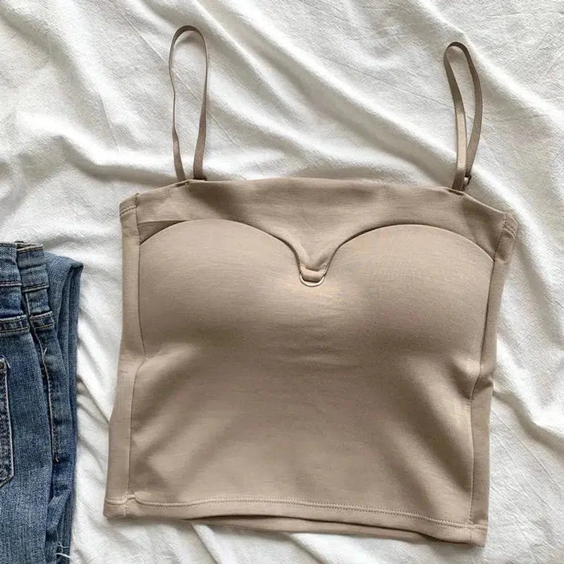 Cheky - Tank Tops Women With Built In Bra Spaghetti Strap Tanks For Woman Solid Color Casual Summer Camis Female Korean Style Dropship