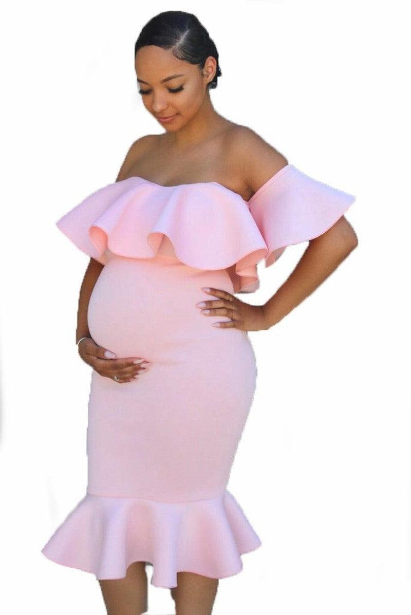 Cheky - Women Elastic Pregnant Women Ruffles Dress