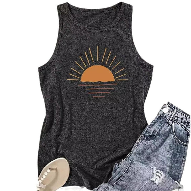 Cheky - Sunrise Printed Round Neck Vest Spring And Summer Casual Sleeveless