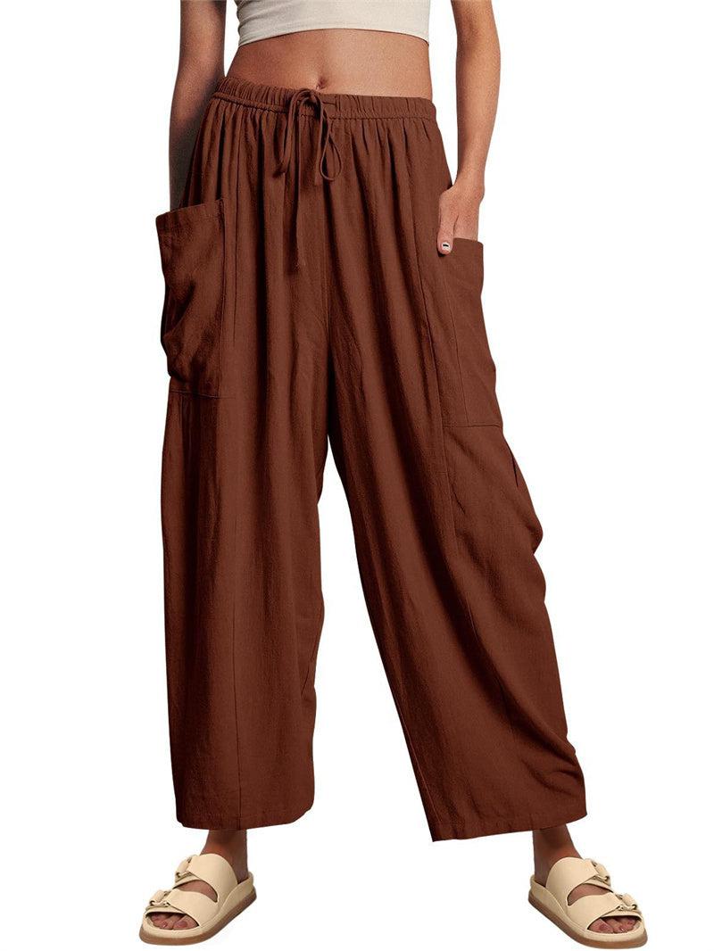 Cheky - Fashion Wide Leg Pants Summer Loose Elastic High Waist Pleated Trousers Solid Color Womens Clothing