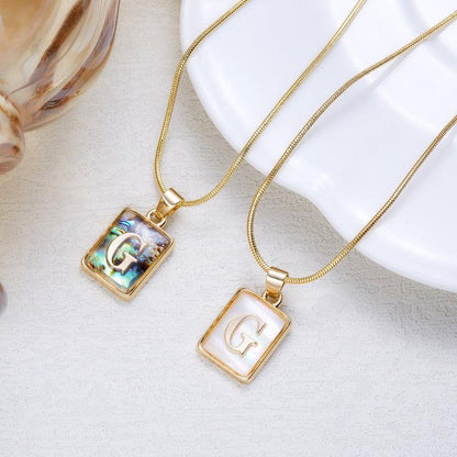 Cheky - 26 Letter Square Necklace Colorful Shell Luminous Pendant Chain Necklace For Women Temperament Ladies Jewelry