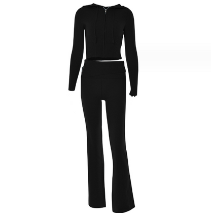 Cheky - Hoodie Suit Women Leisure Sexy Zip Long Sleeve Sweater And High Waist Long Pants Set