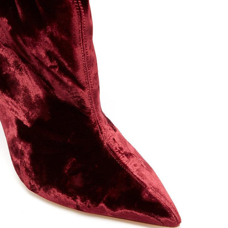 Cheky - Wine Red Velvet Pointed Toe High Heel Short Ankle