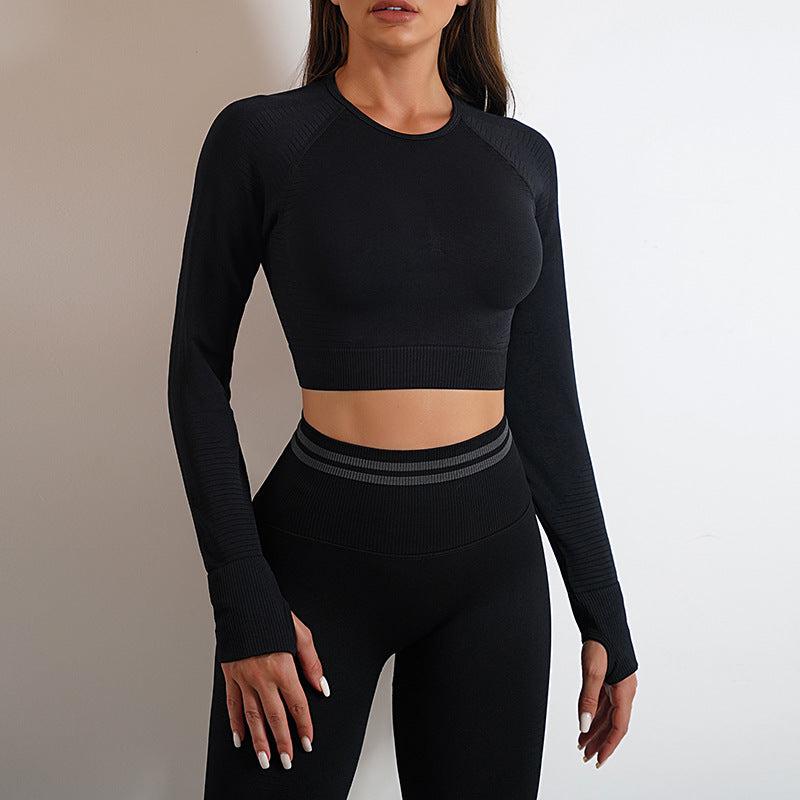 Cheky - Seamless Yoga Pants Sports Gym Fitness Leggings Or Long Sleeve Tops Outfits Butt Lifting Slim Workout Sportswear Clothing