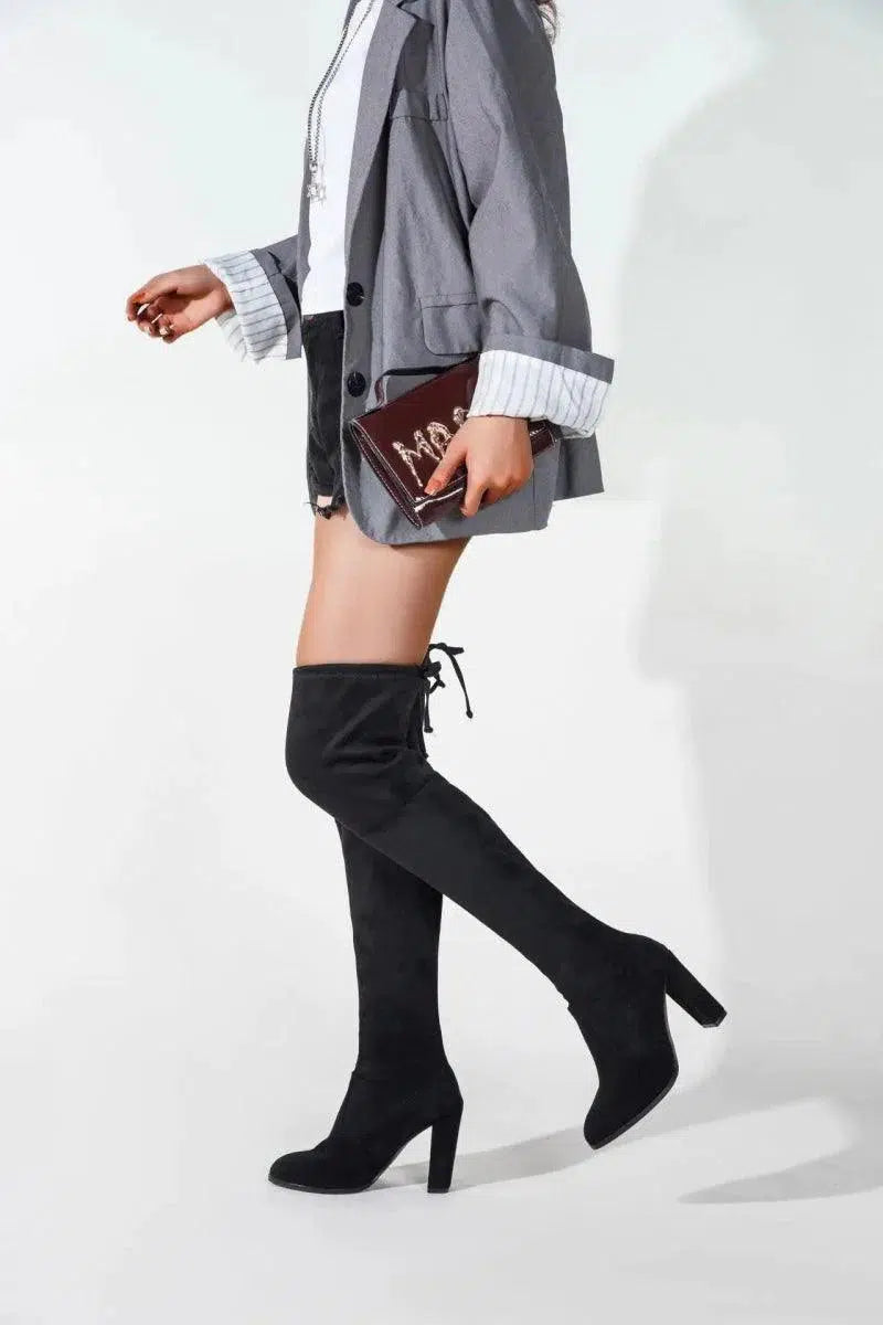 Cheky - Autumn And Winter Black Over-The-Knee Boots Pointed Suede Women High-Top Fashion Boots Boots Women