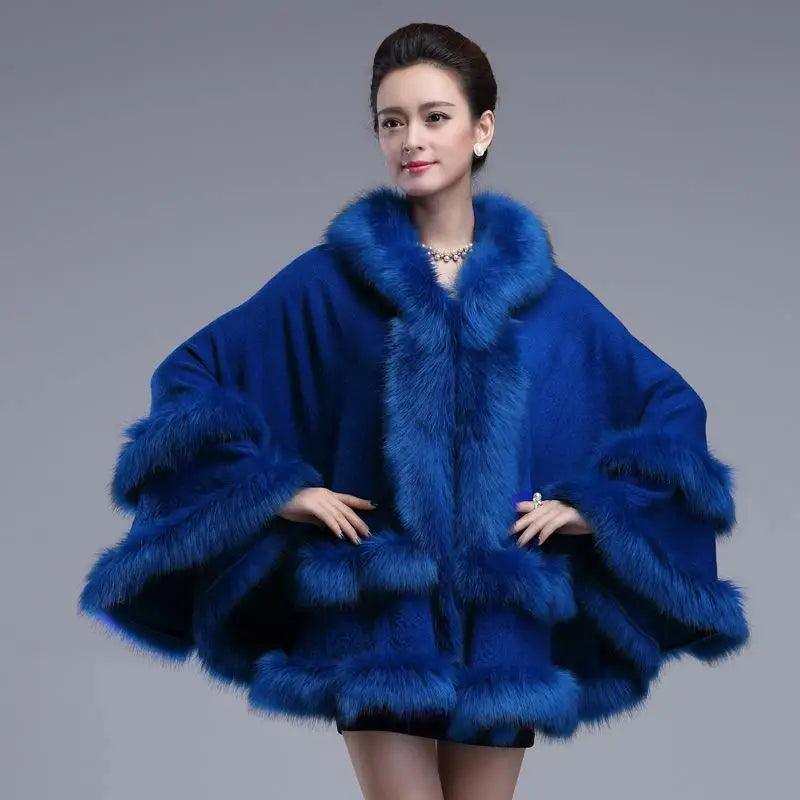 Cheky - Autumn And Winter New Style Fox Fur Hooded Cape Cape Ladies