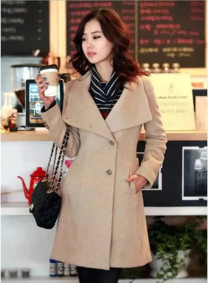 Cheky - Belted woolen coat with slim collar