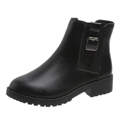 Cheky - Black Martin Boots Winter Buckle Shoes