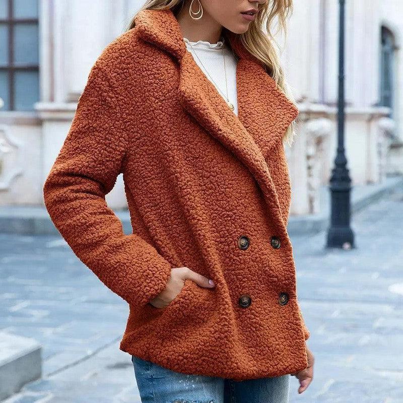 Cheky - Button lapel loose sweater cardigan sheep cake wool coat