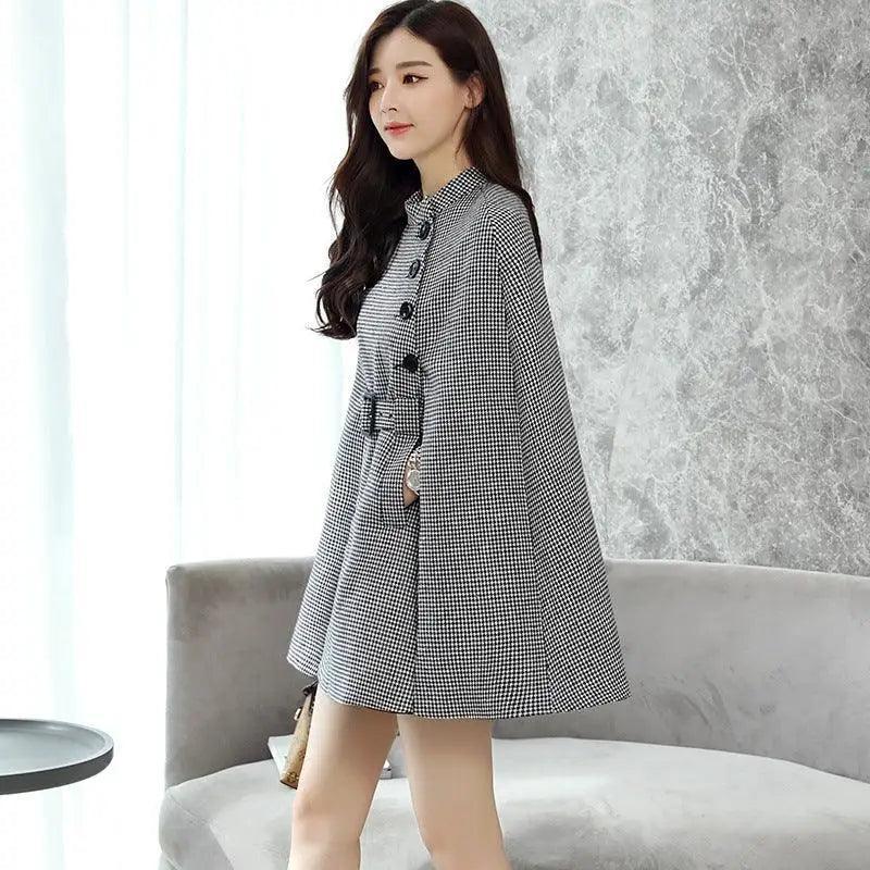 Cheky - Design Wool Cape Lace-up Collar Coat