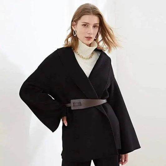 Cheky - Double sided cashmere coat with wool belt