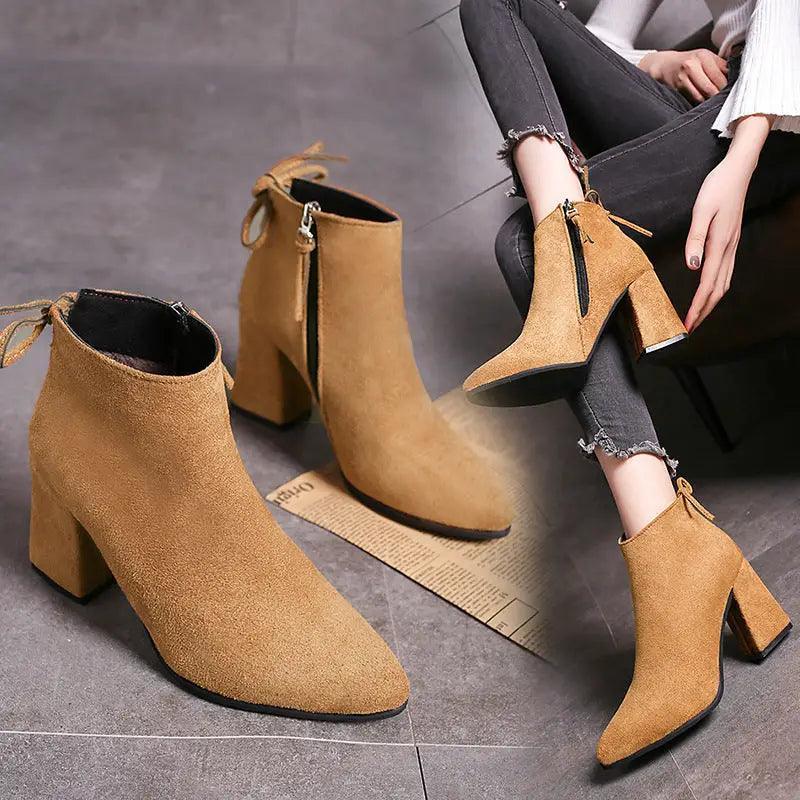 Cheky - European And American Martin Boots Pointed High Heels Plus Size Women