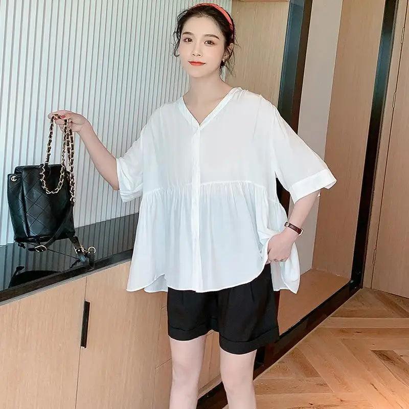 Cheky - Fashion Loose Age-reducing Chiffon Doll Shirt Short Sleeve