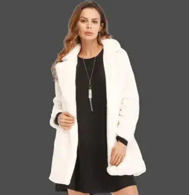 Cheky - Faux Fur Coat Women Long Sleeve Warm Thick Wave Jackets Plus