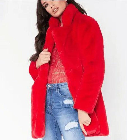 Cheky - Faux Fur Coat Women Long Sleeve Warm Thick Wave Jackets Plus