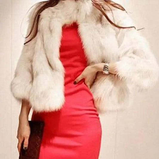 Cheky - Faux Fur Jacket Fox Fur Warm Winter Stand Collar Slim Jacket