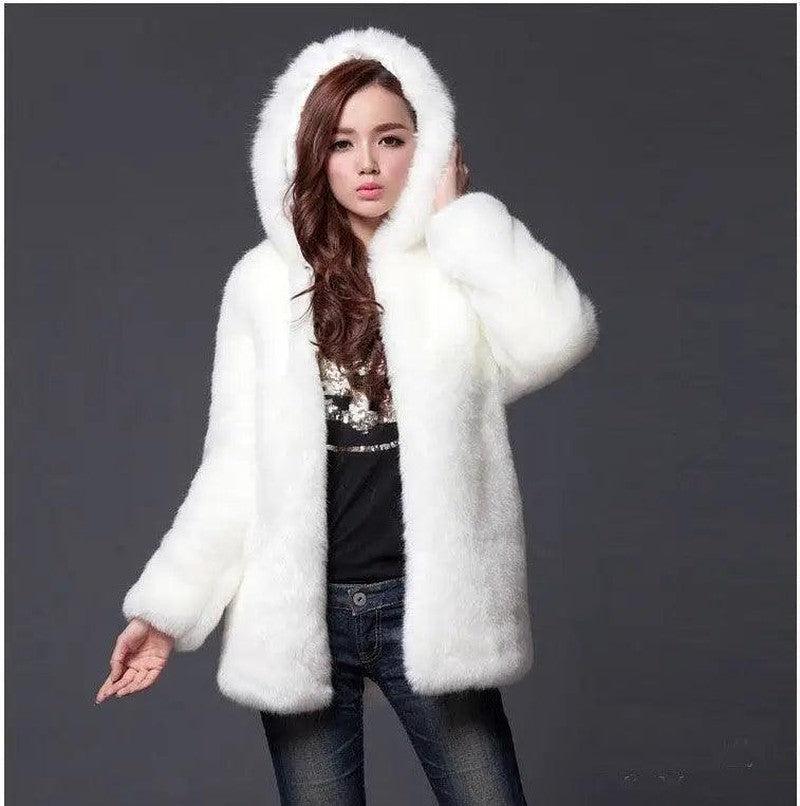 Cheky - Faux fur women's hooded coat mid-length coat