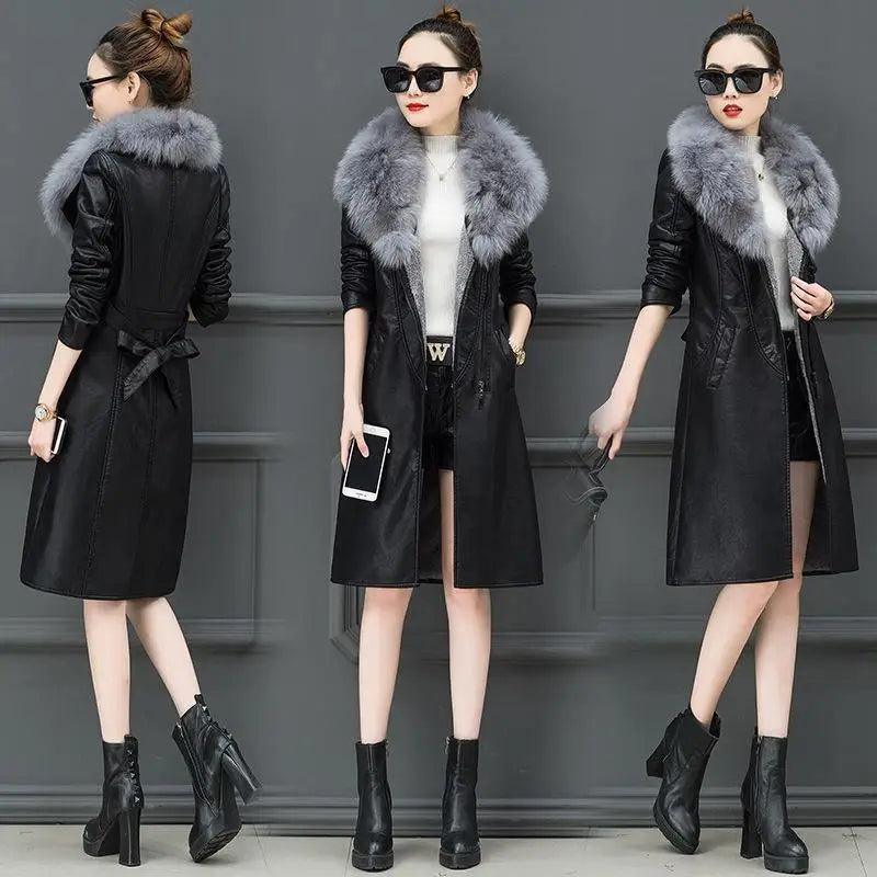 Cheky - Fleece leather waist coat with fur collar