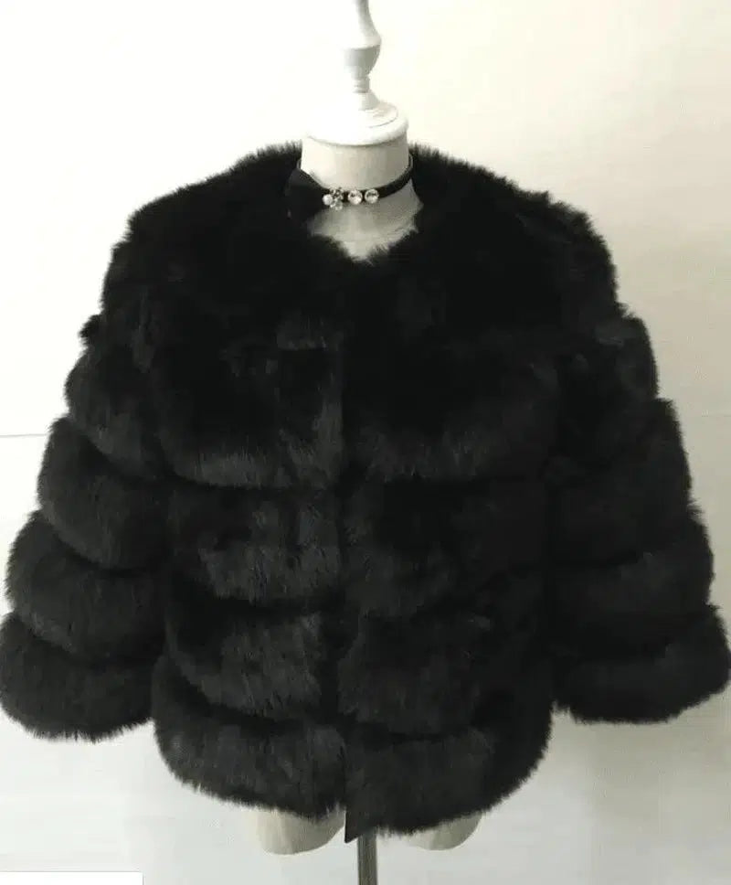 Cheky - fur imitation fur coat women's short long-sleeved