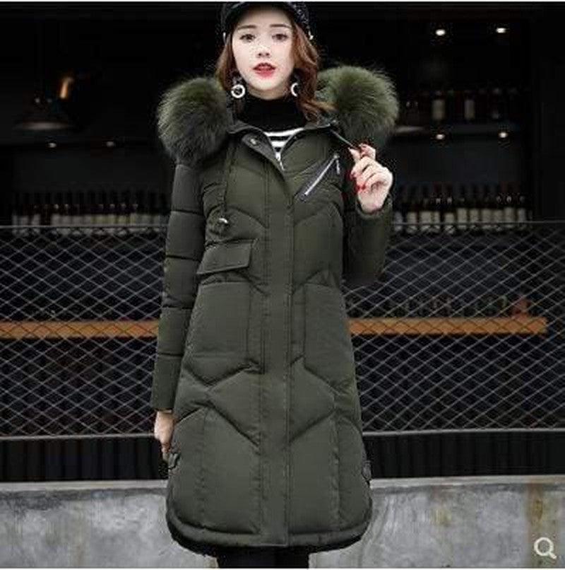 Cheky - Hooded fur collar down jacket