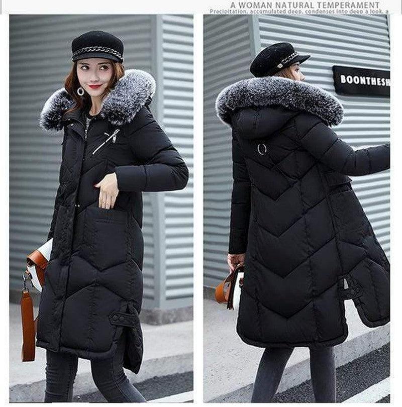 Cheky - Hooded fur collar down jacket