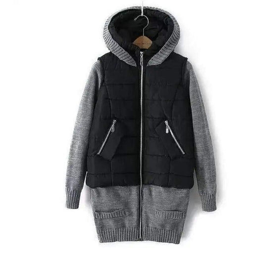 Cheky - Knit panel hooded cotton coat