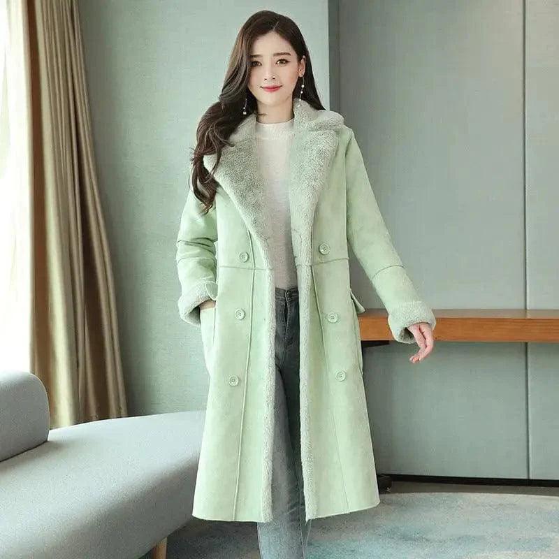 Cheky - Korean style loose fur coat mid-length deerskin cotton