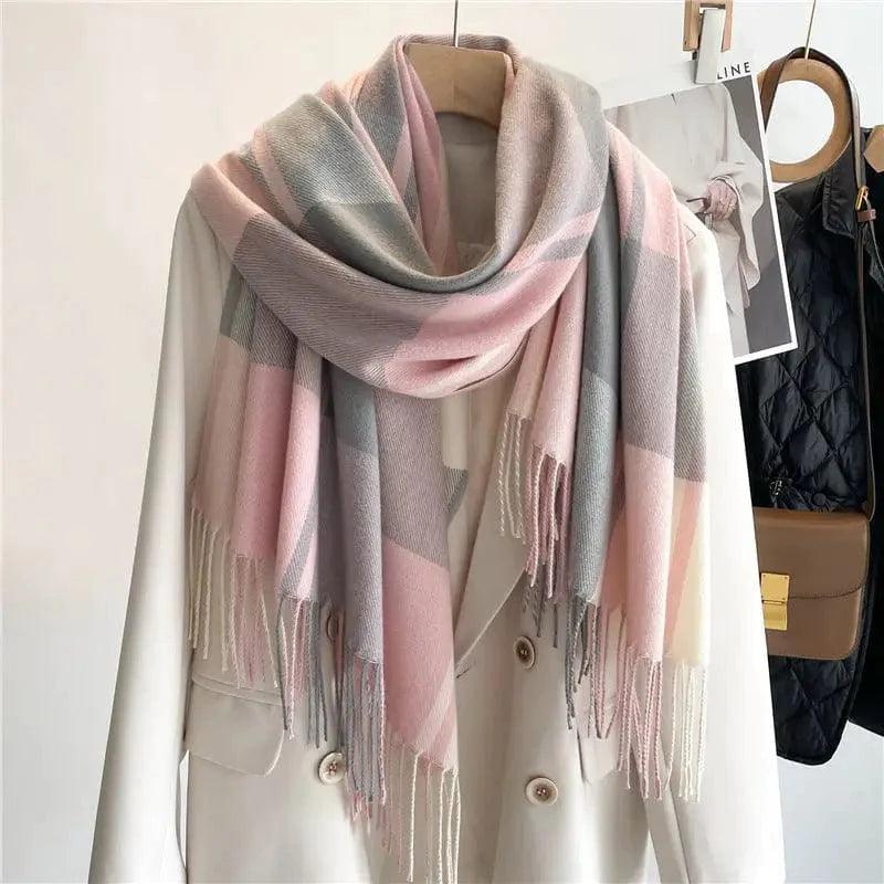 Cheky - Korean Style Plaid Scarf Women's Autumn And Winter Warm Shawl Men's Scarf Tassel Wild Couple Scarf