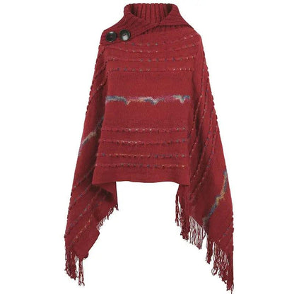 Cheky - Lapel Button Pullover Shawl Women's Knitted Cape